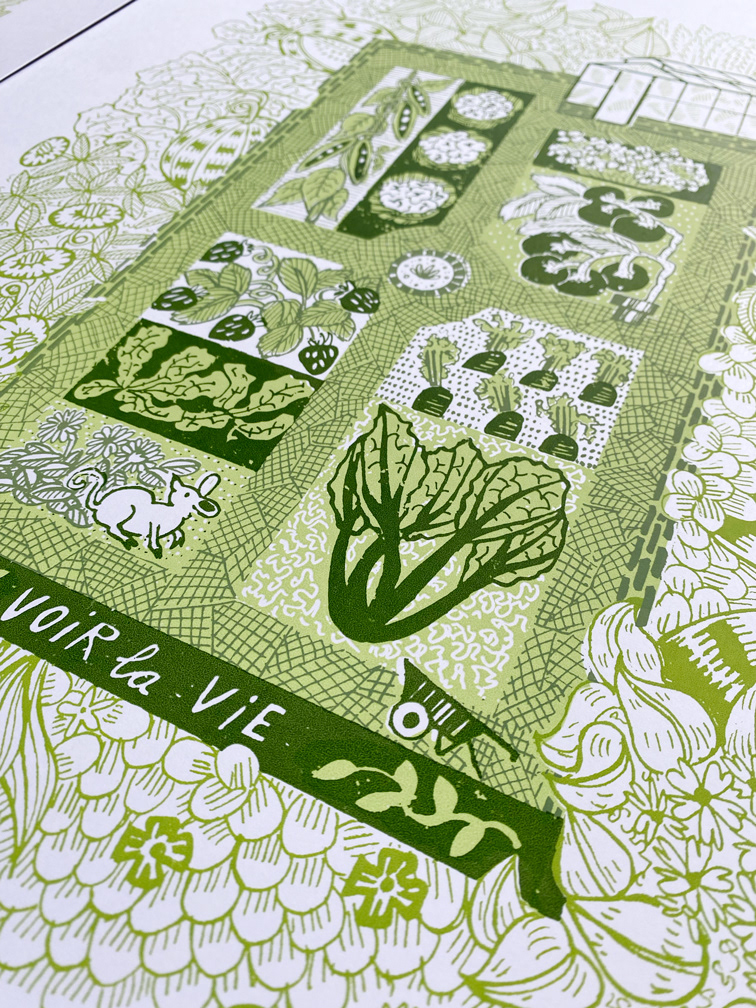 summer garden illustrated screen print - detail