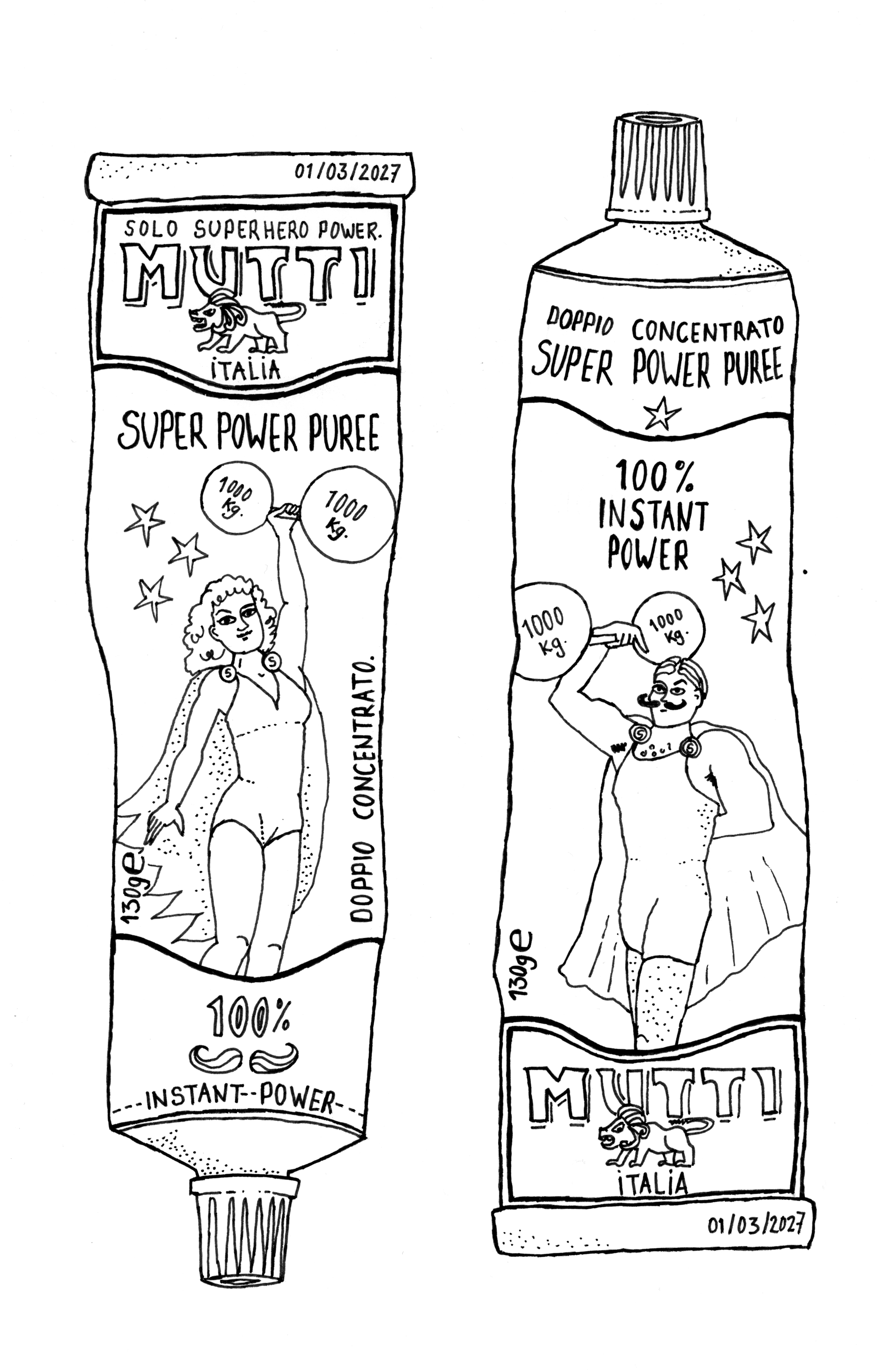 Original Ink Drawing of Super Hero Puree