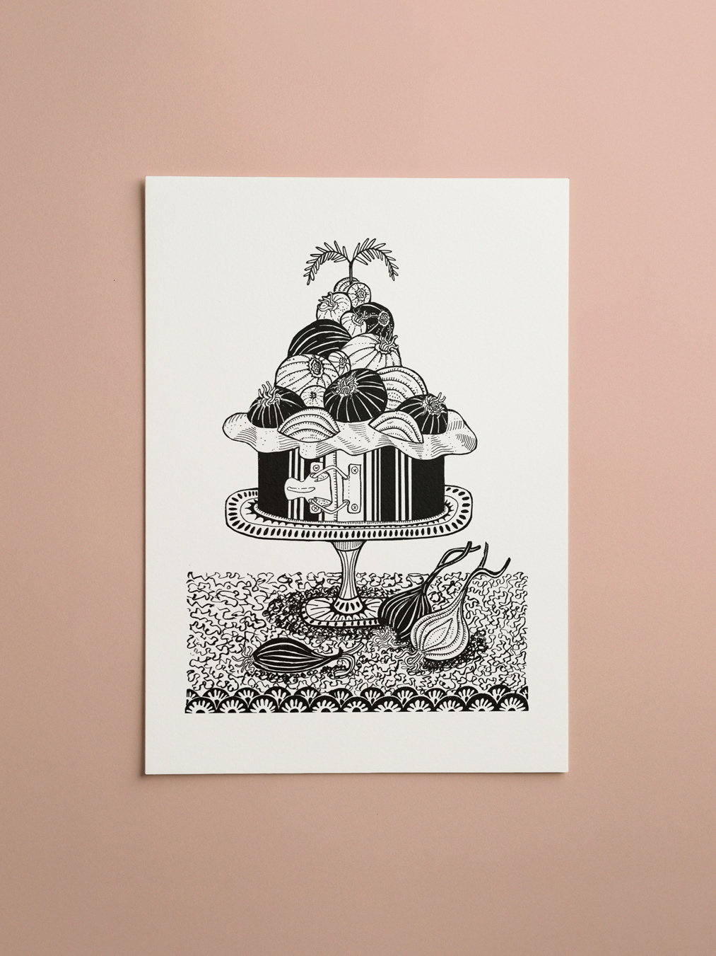 Onion Pie Original Drawing - A4 original illustration in black ink on 250 gsm paper