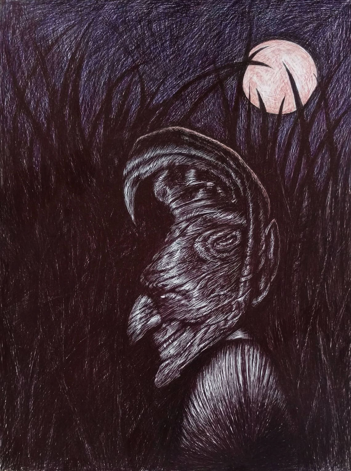 "Trickster" Scratchboard