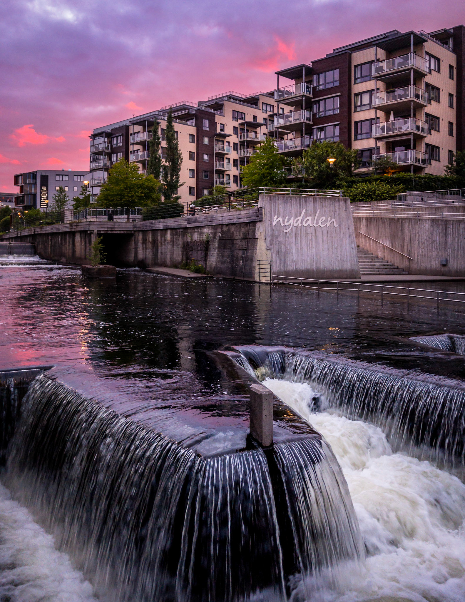 Sunrise over Nydalen with Akerselva in Oslo