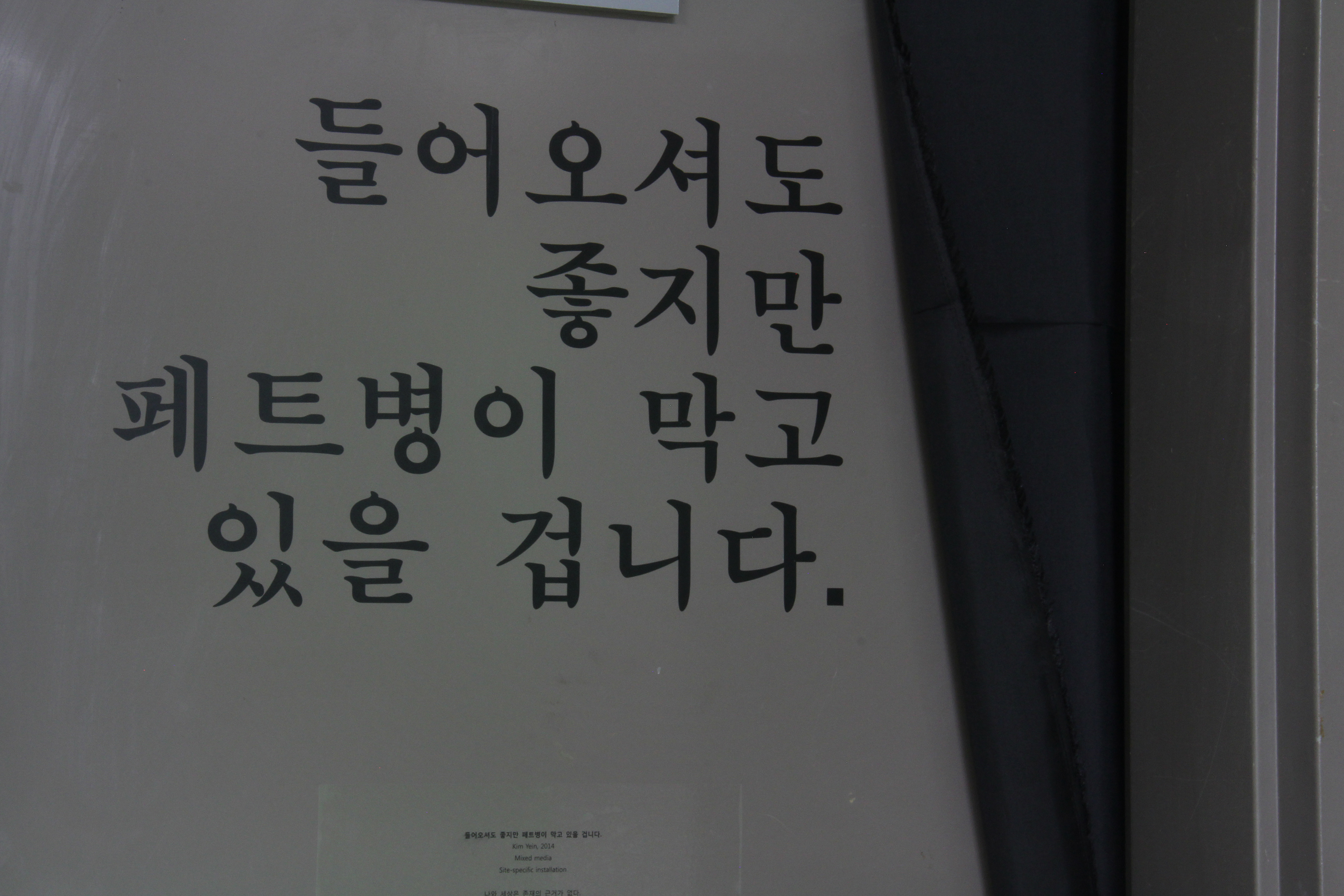 Sie können gern eintreten, aber eine Flasche wird Sie blockieren. 2014 YAE IN KIM