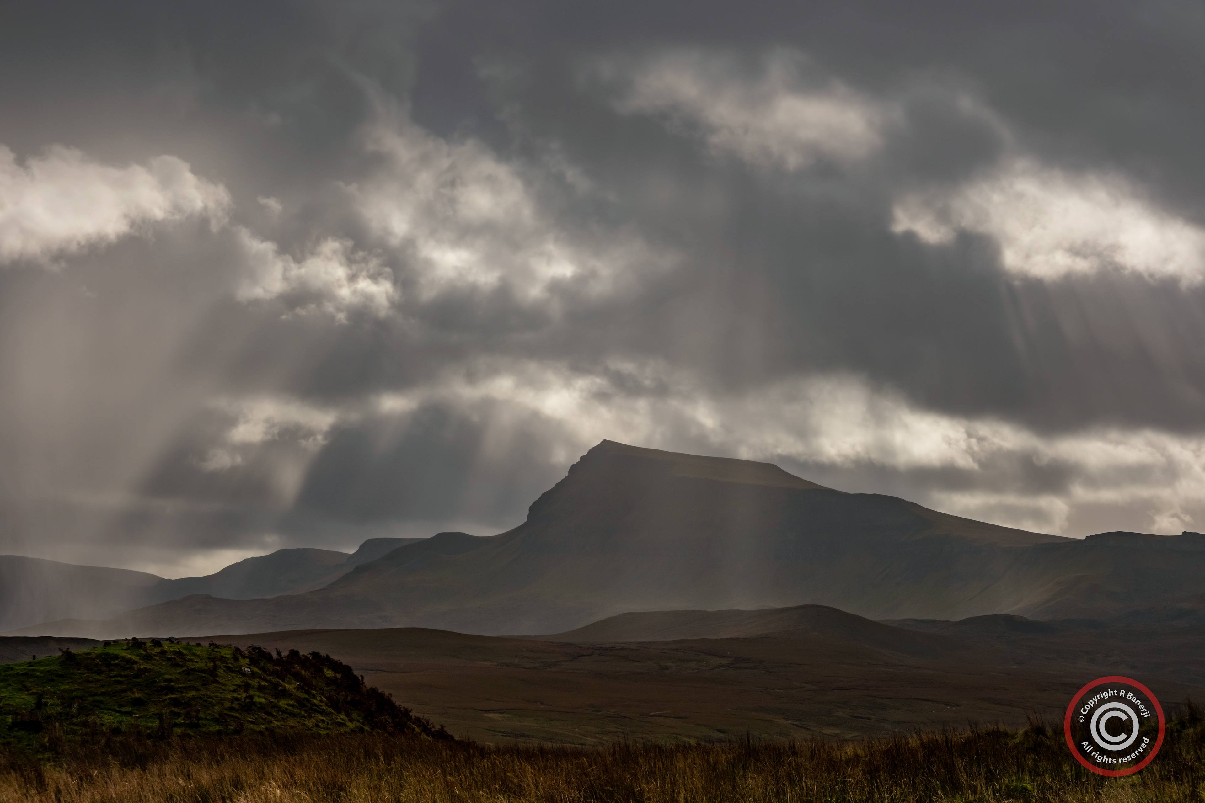 Sunlight through the rain at Sligachan, Scotland