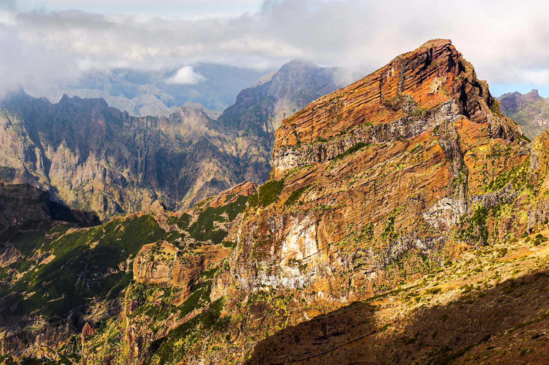 Mountain Views of Madeira (4of6): Orange strata on a ridge in the Madeiran mountains. Landscape. Colour. Printed on EpsonPremCanvasSatin
