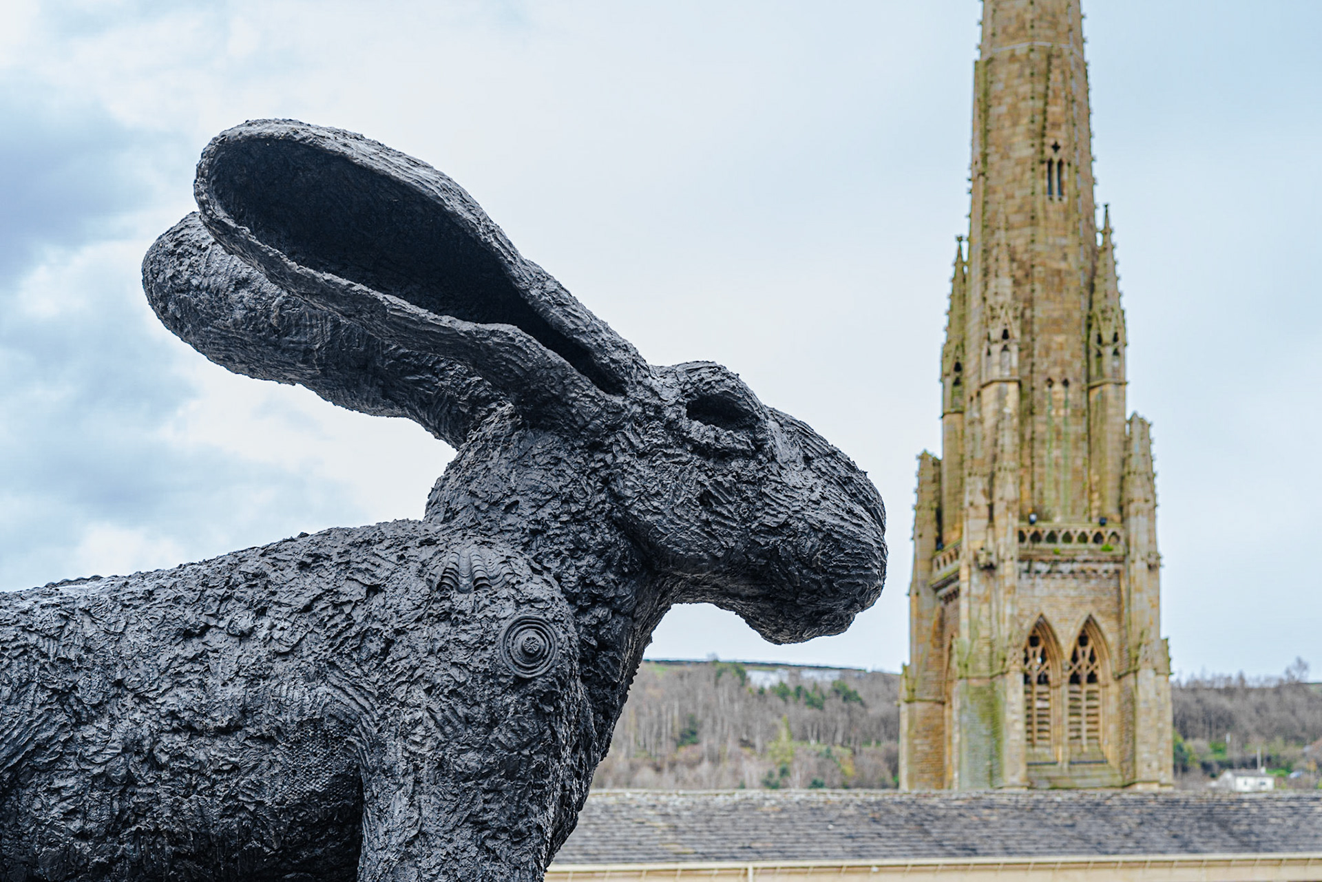 The Hare and Spire: A view from within the Piece Hall, Halifax, West Yorkshire