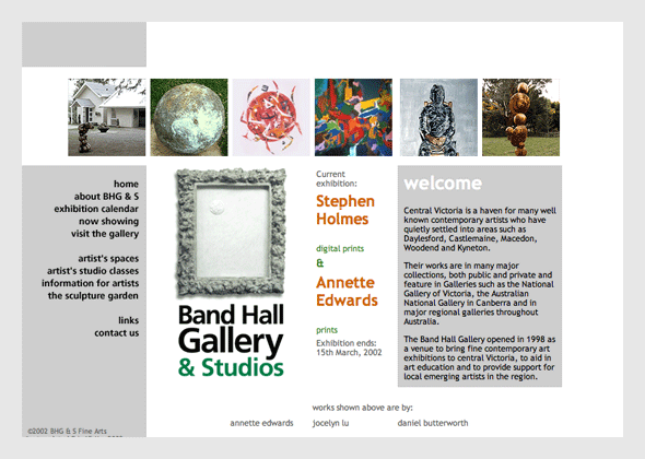 Band hall Gallery - Artists co-operative web site