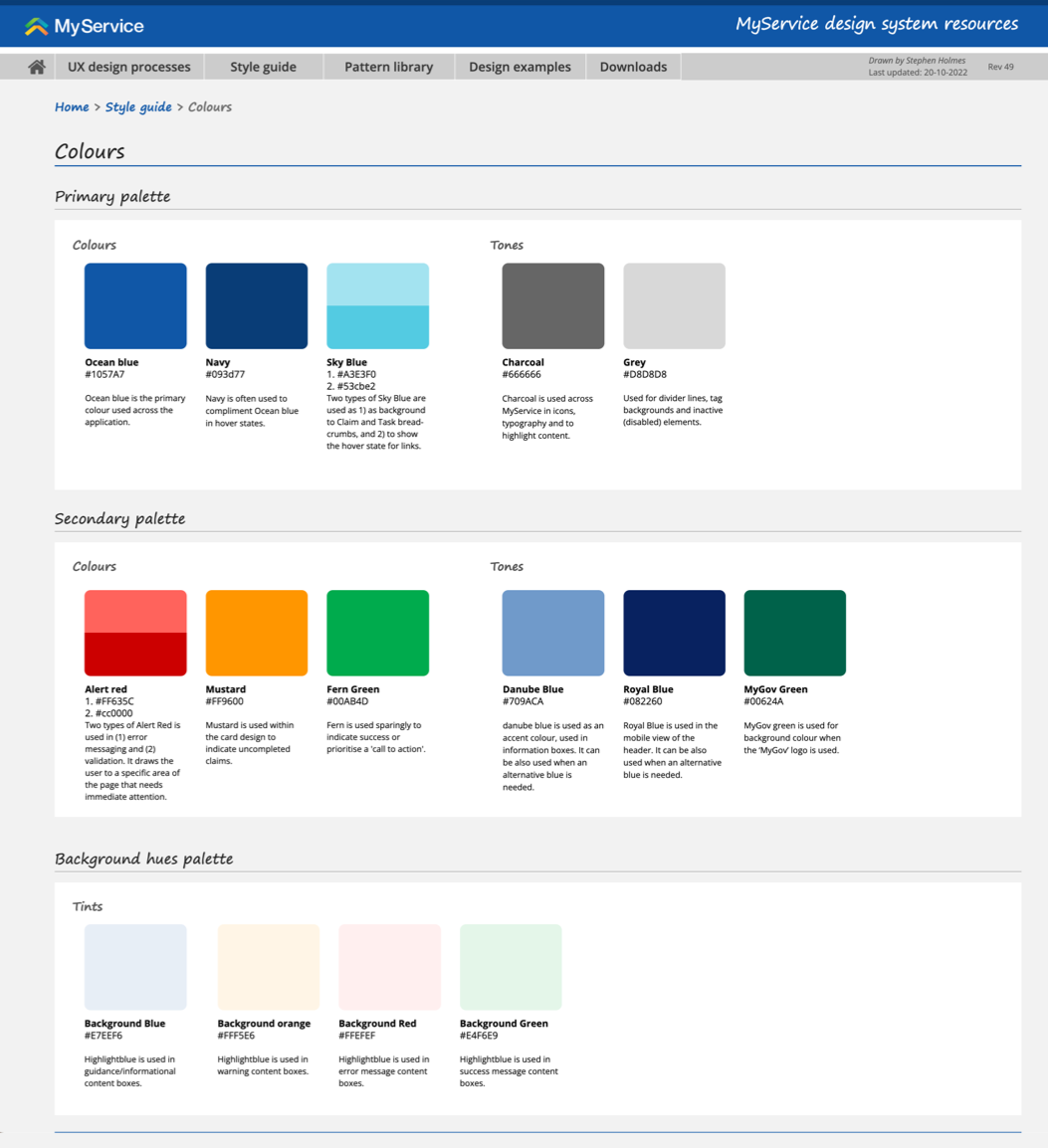 MyService Design System - Colours