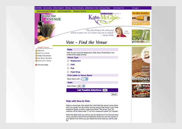 Kate McGhie - Custom CMS web site - customer voting app