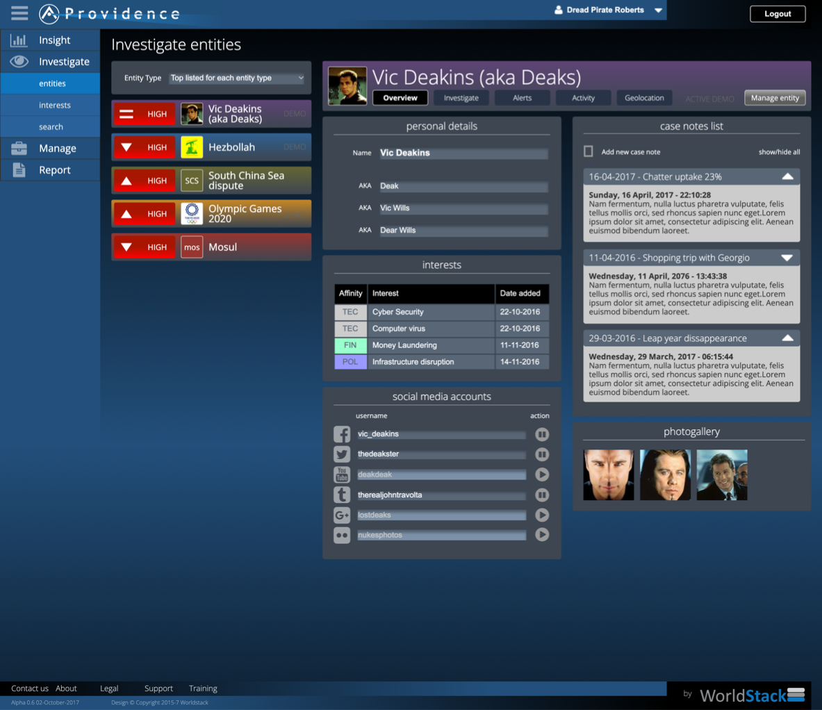 Providence UI - Investigate entities