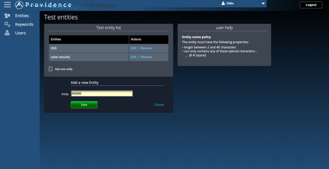 Providence UI - Test entity run list