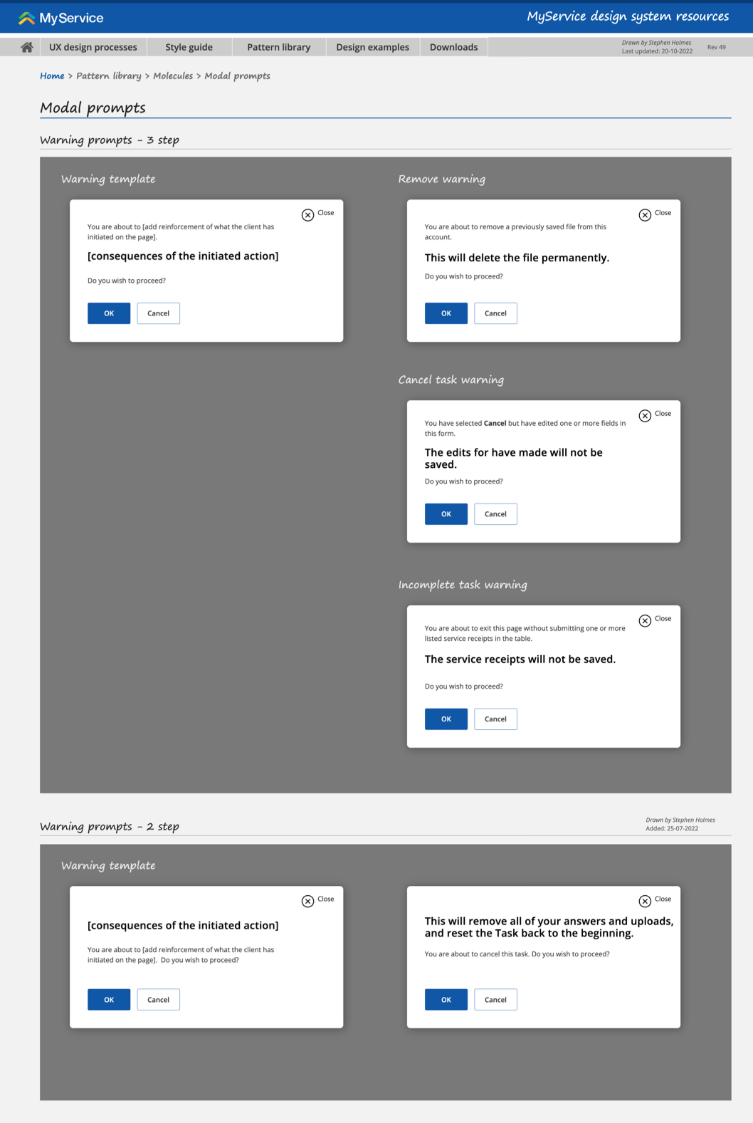 MyService Design System - Modal prompts