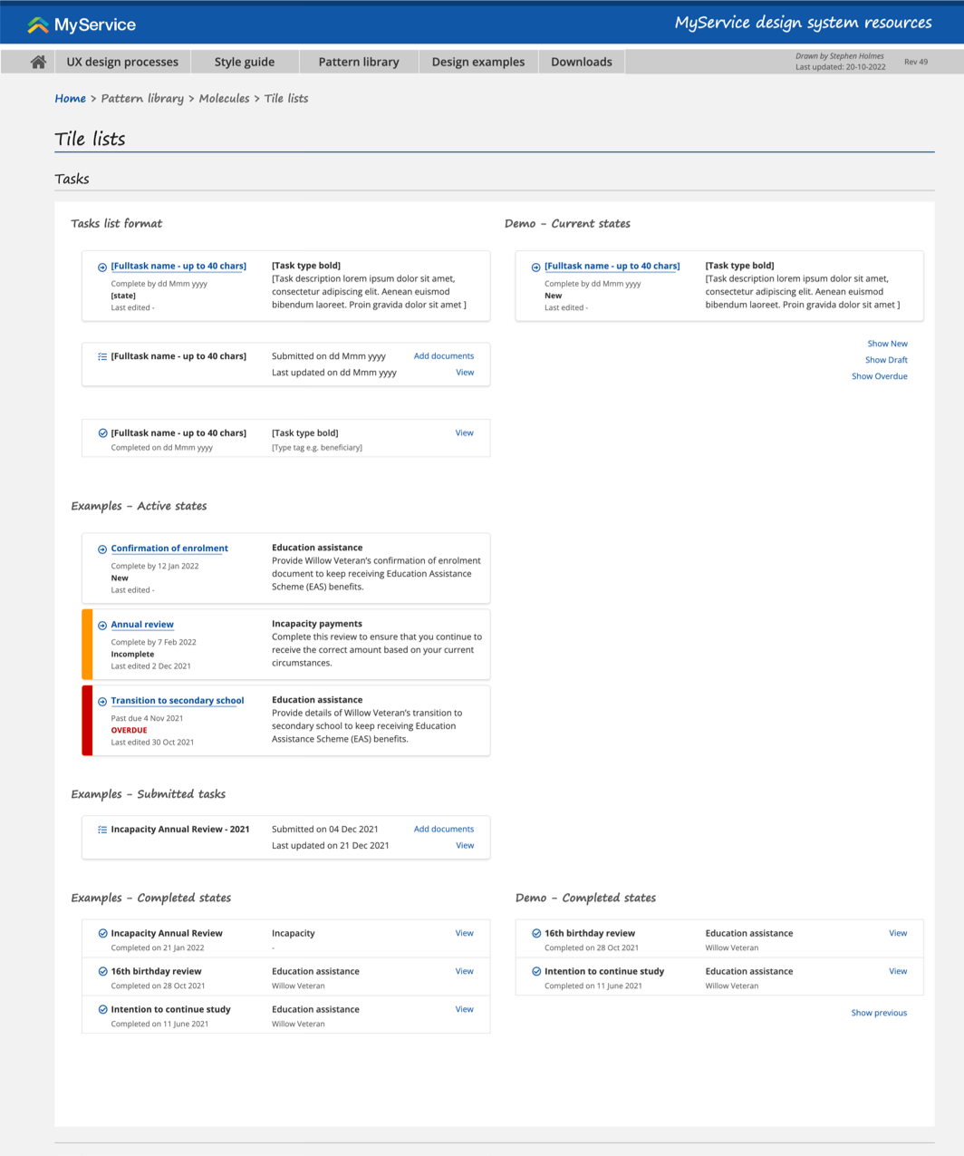 MyService Design System - Tile lists