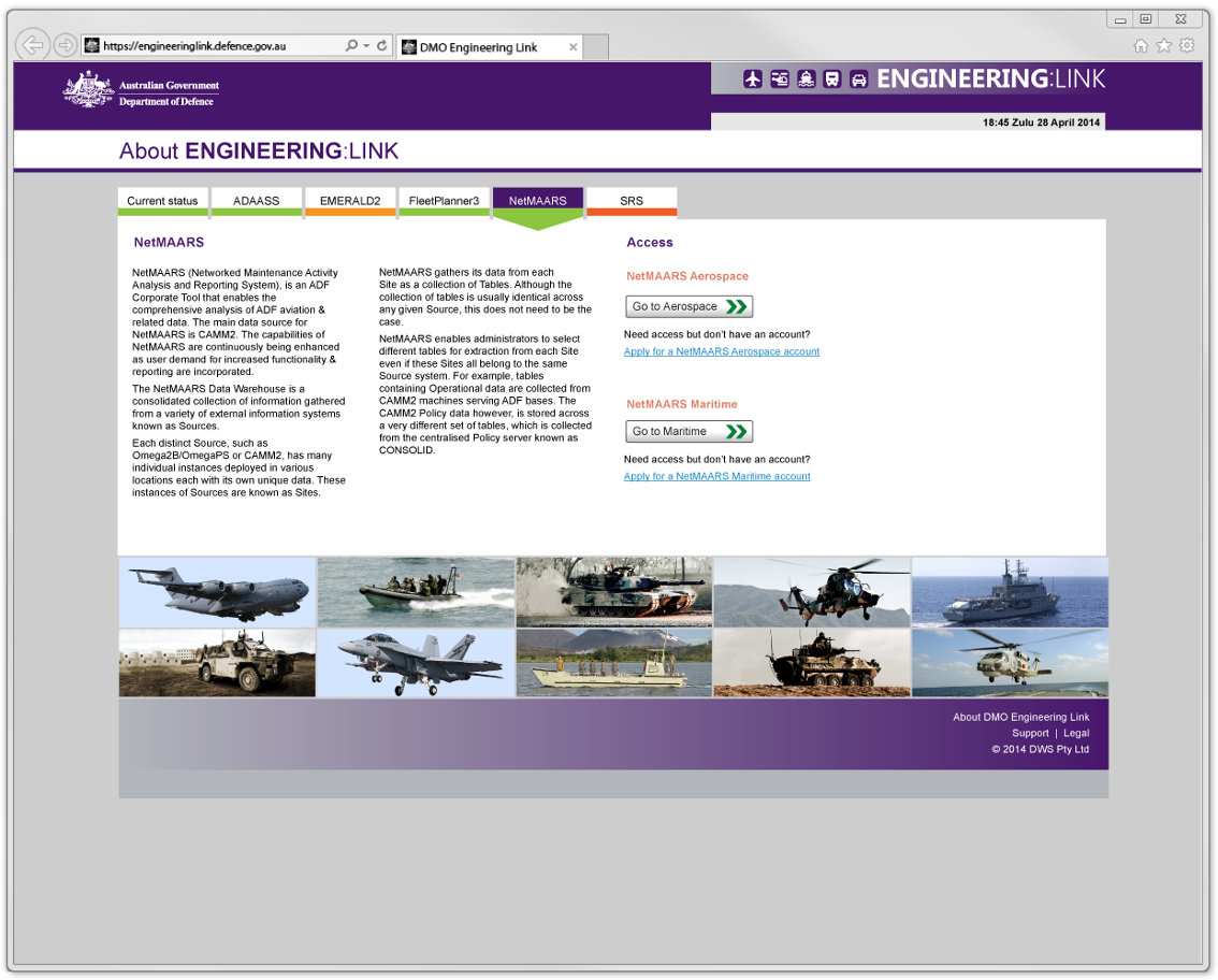 DWS - Engineers Link - Application launch screen