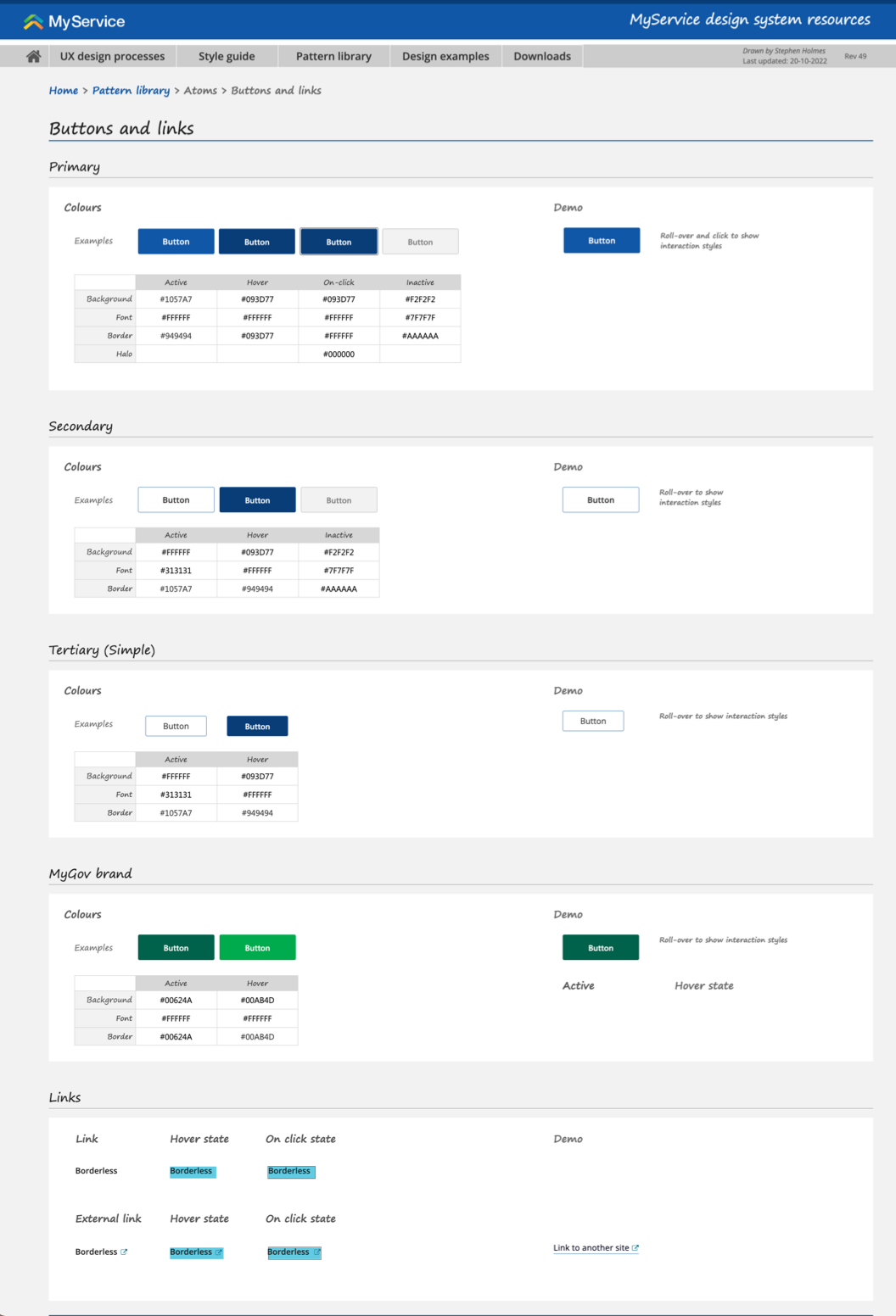 MyService Design System - Buttons and links