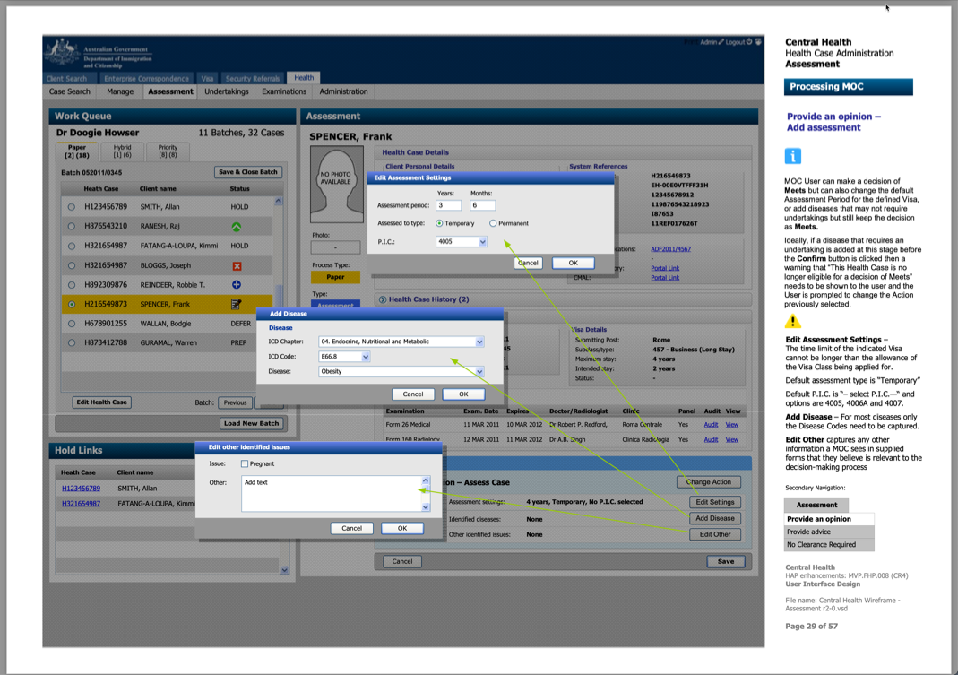 eMedical - Visa applicant page - Set pop-ups