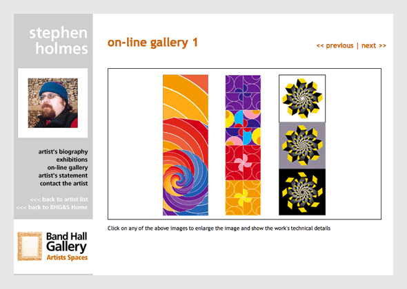 Band hall Gallery - Artists co-operative web site