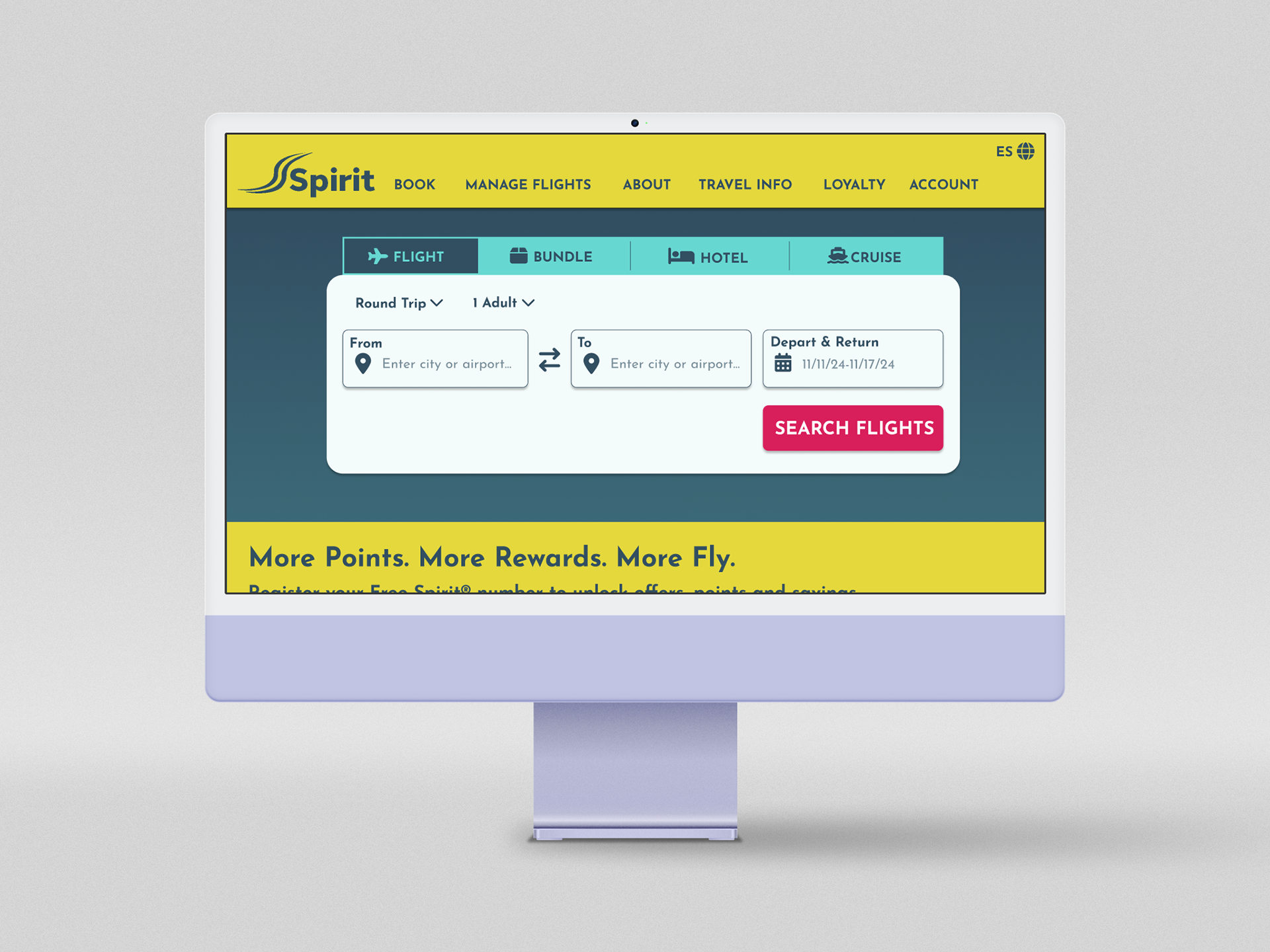 Spirit Airlines Homepage Mockup