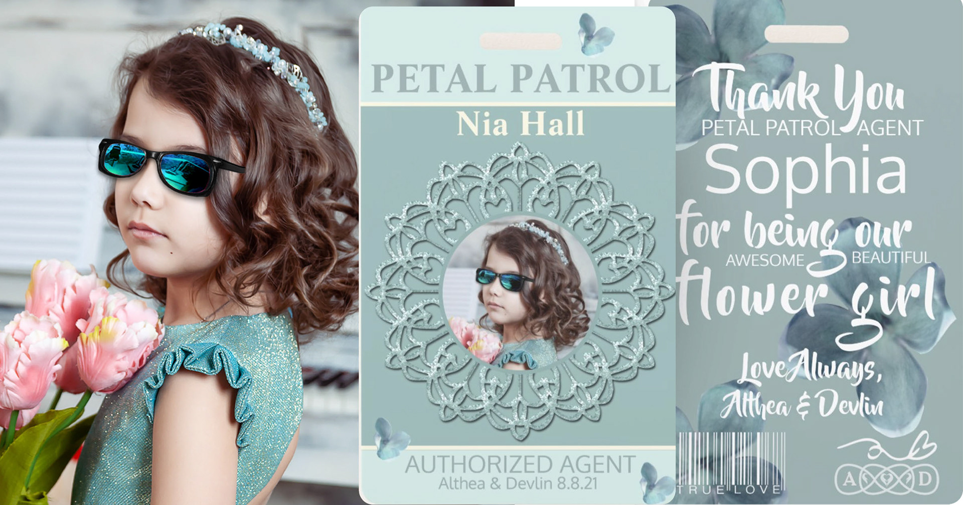 easy to personalize petal patrol flower girl badges