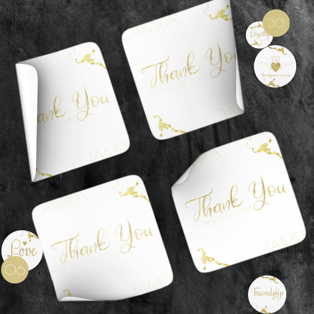 white and gold stickers