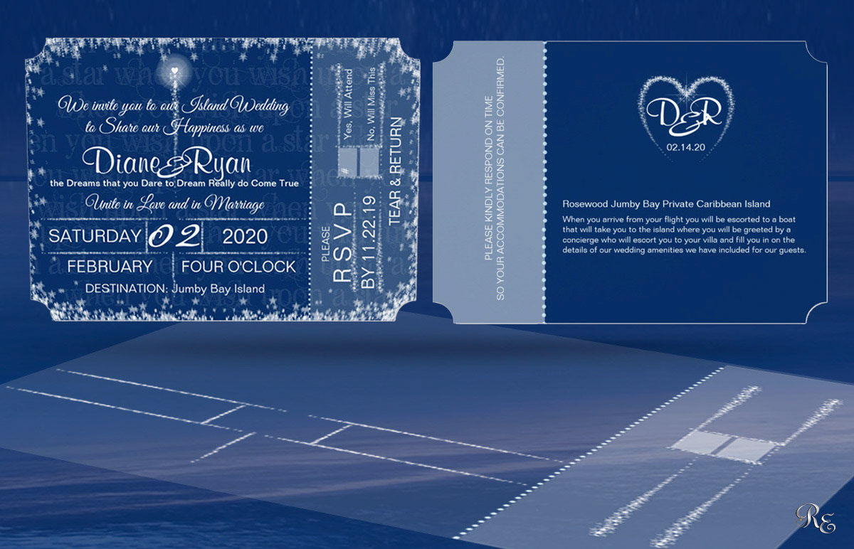 Wish Upon a Star Wedding Ticket with attached Response Card