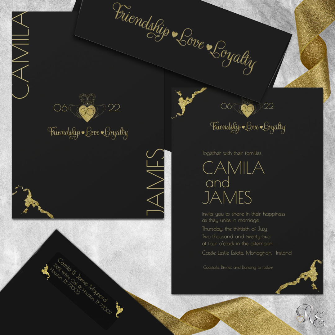 black and gold invitations