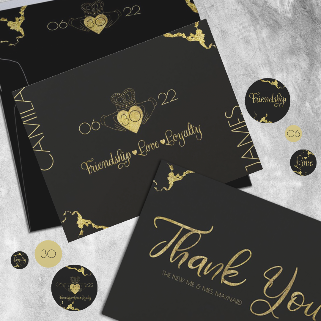 black and gold thank you cards