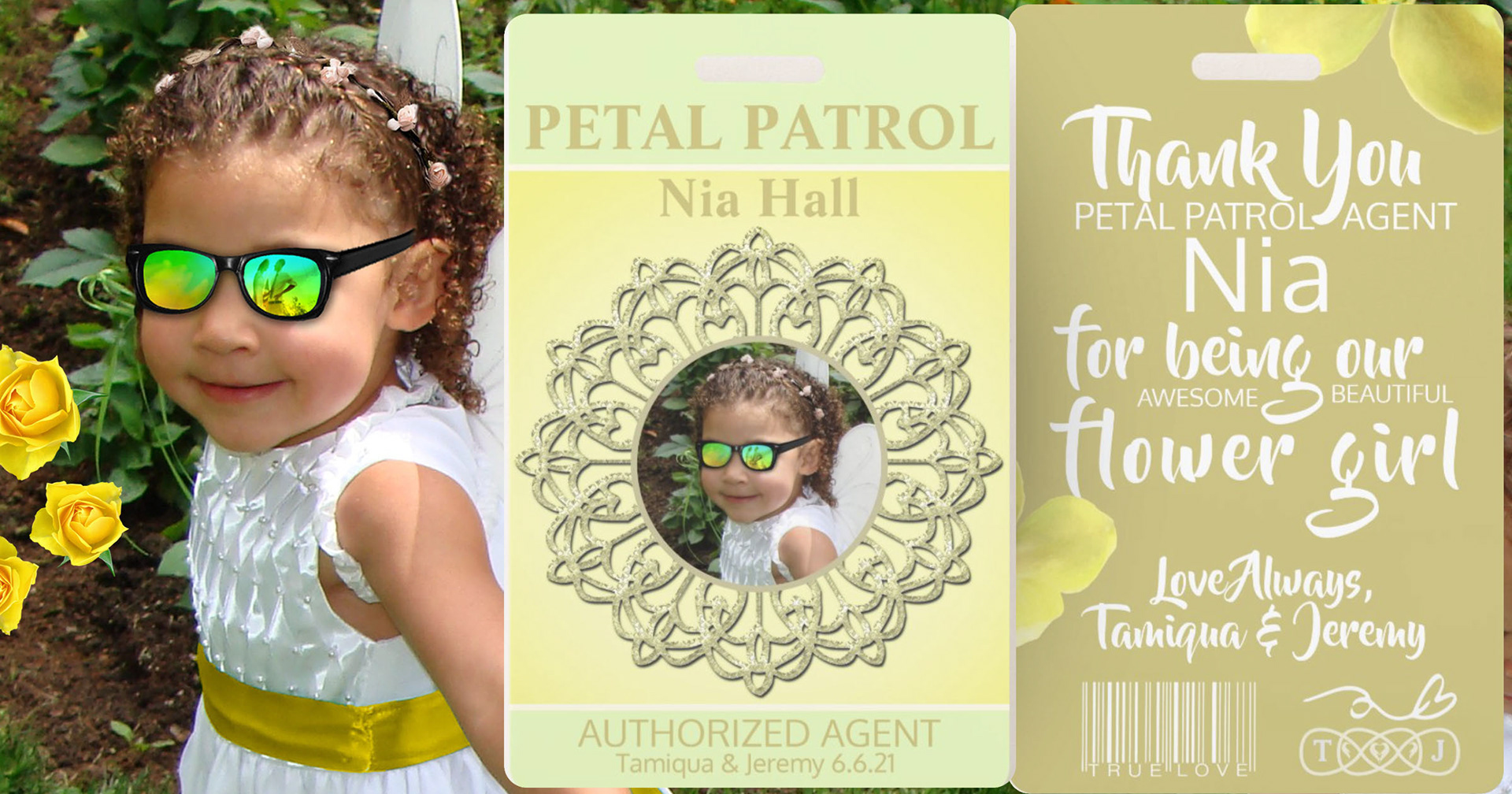 easy to personalize petal patrol flower girl badges