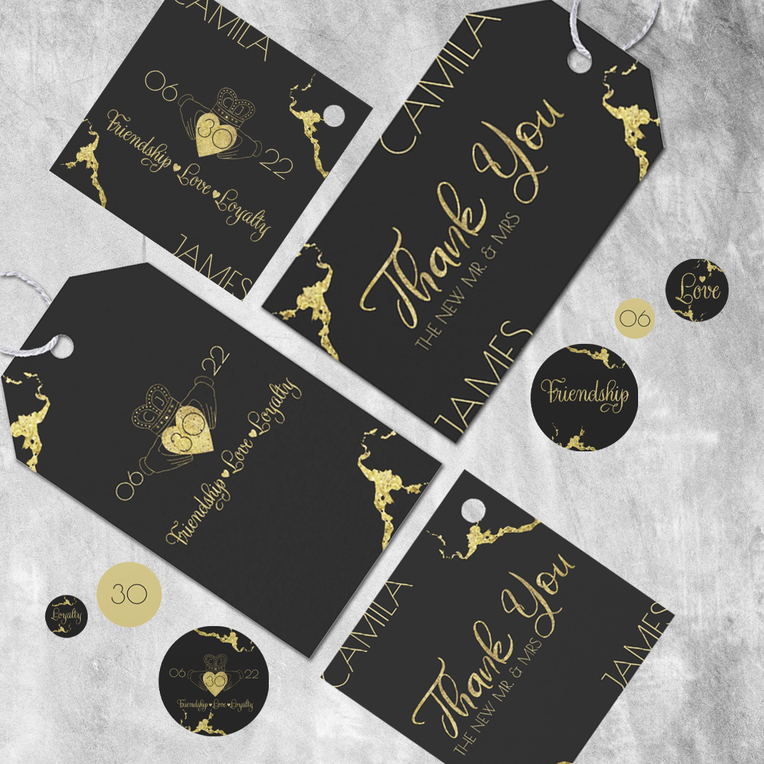 black and gold thank you tags