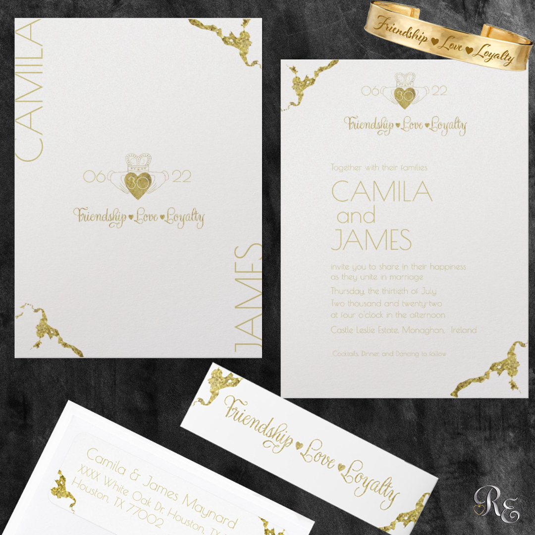 white and gold invitations