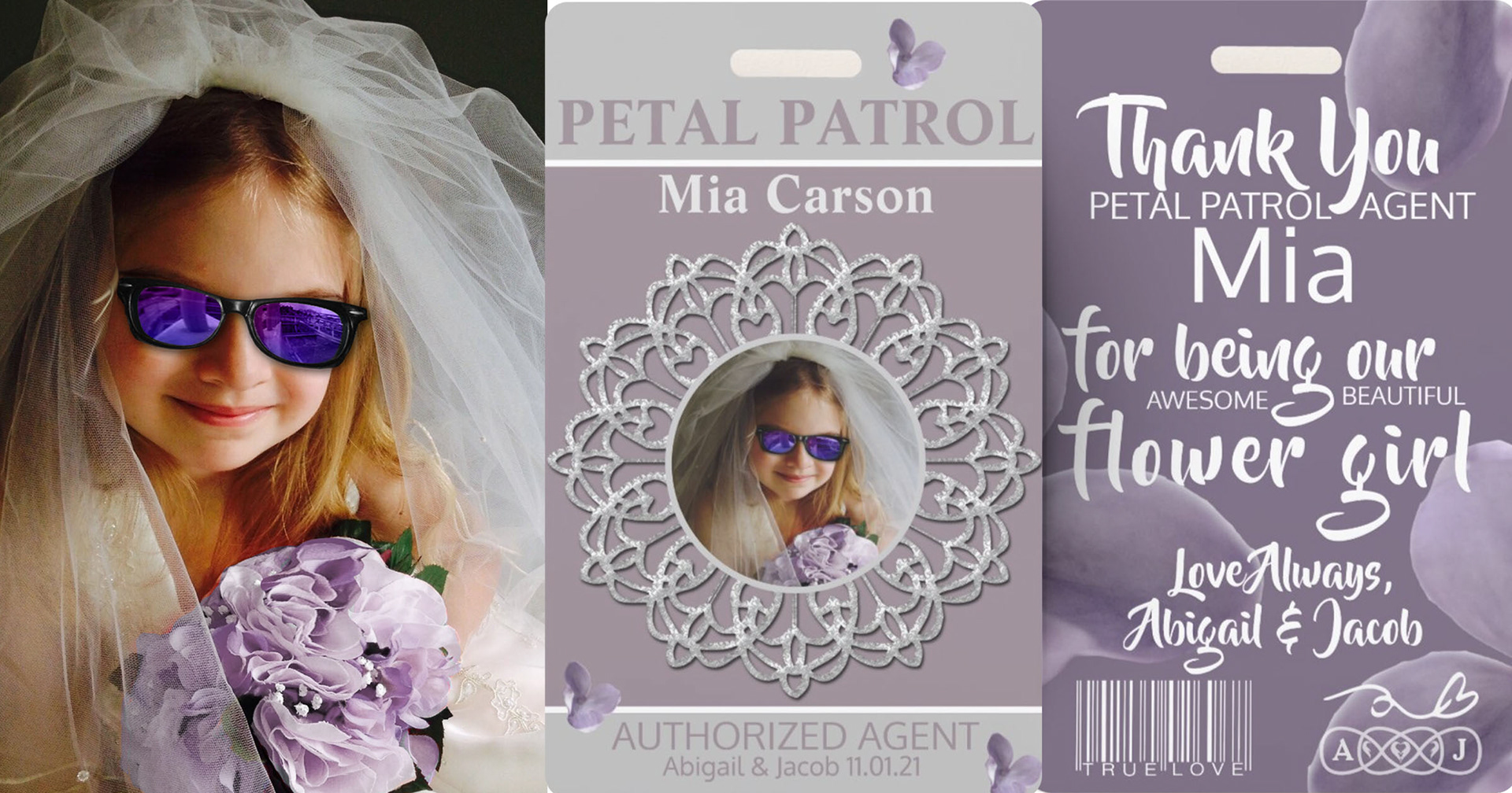 easy to personalize petal patrol flower girl badges