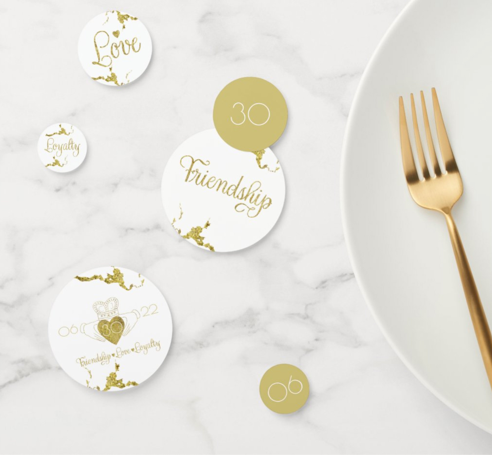white and gold confetti you can personalize