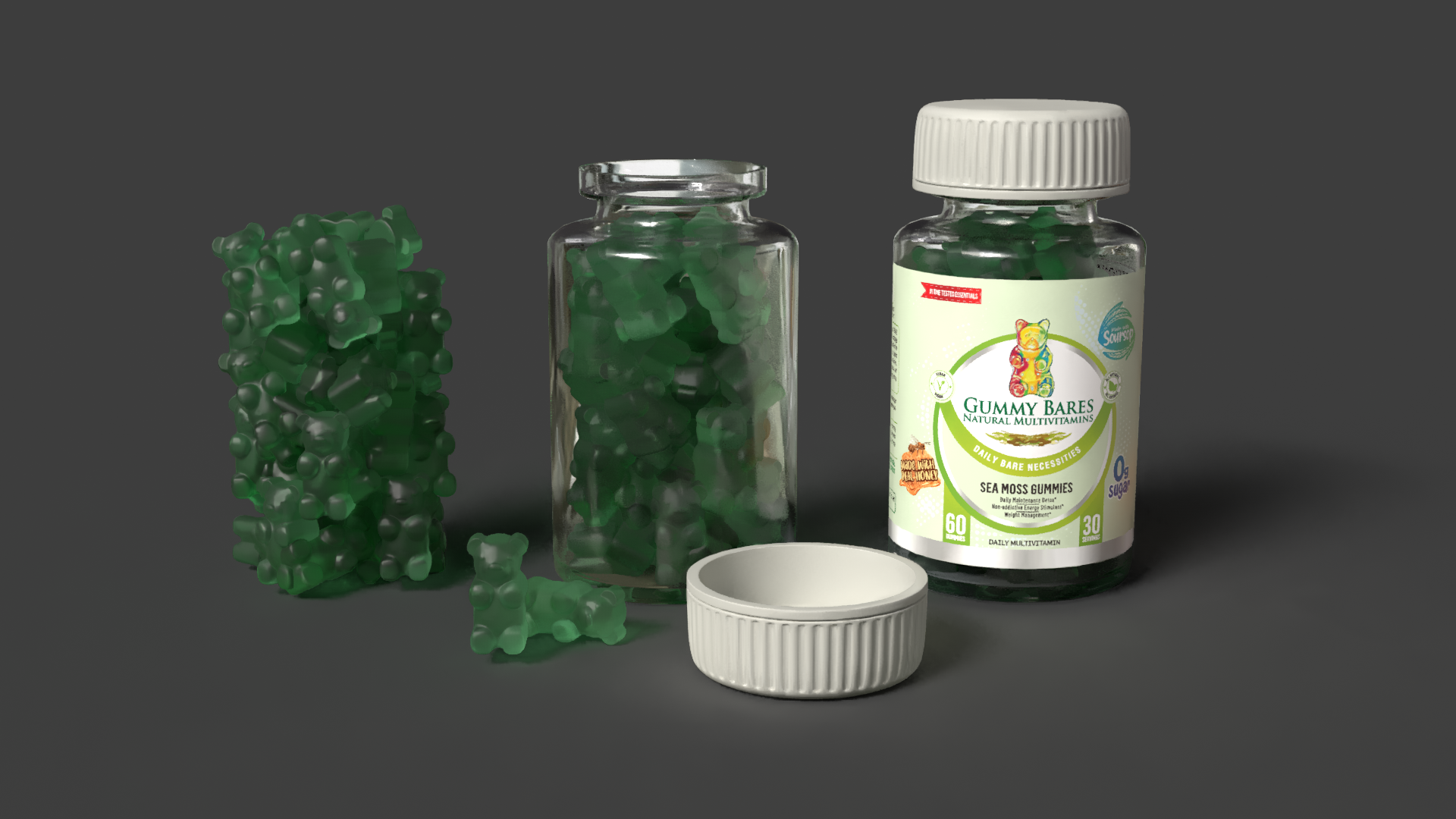 3D models were gathered from Blender and Adobe. Using the tools avaliable, I was able to build Gummy Bares theirs own little 3D product