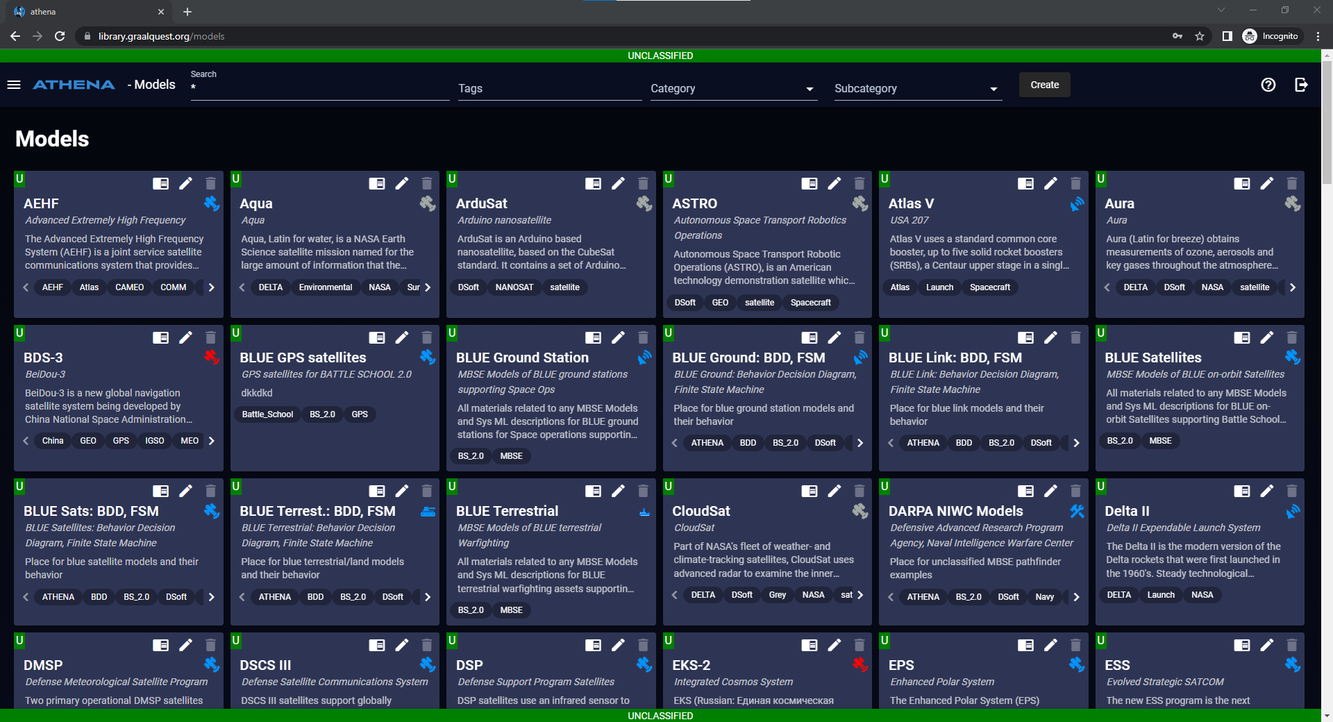 Models landing page with search and filter features