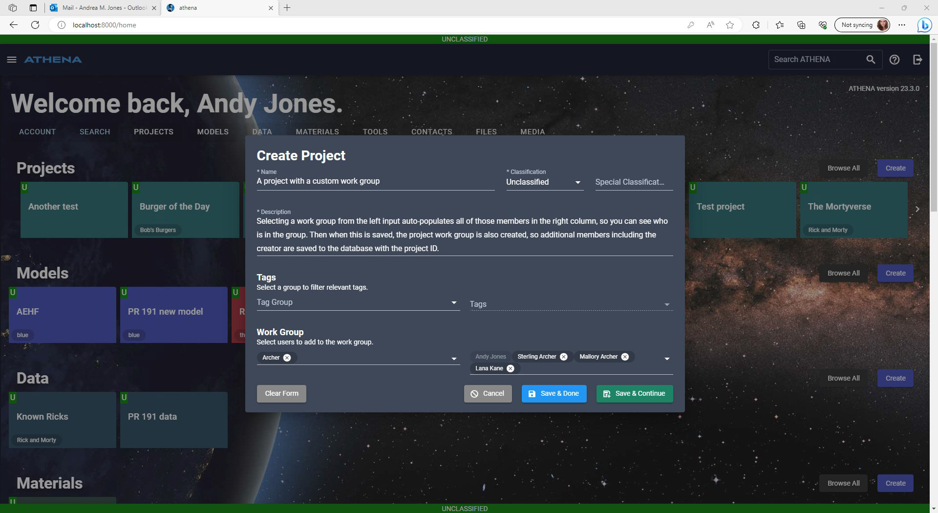 Create Project launcher dialog with ability to build Work Groups, the foundational feature for more complex collaboration