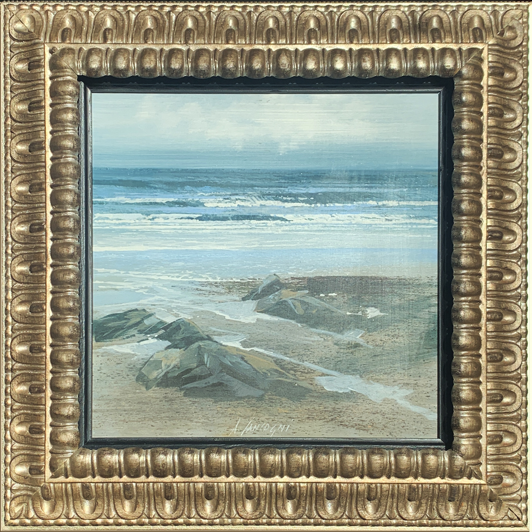 A.Cancogni - Spiaggia - Olio su Tavola - 30x30cm - mis. est. cornice: 45x45cm