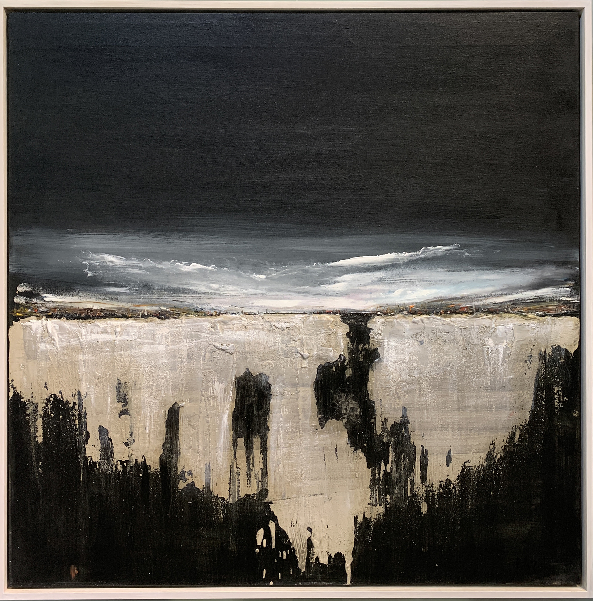 G.Rey - Tutto scorre verso il fondo - acrilico smalti sabbia e cemento su tela - 80x80cm - mis. est. cornice: 84x84cm