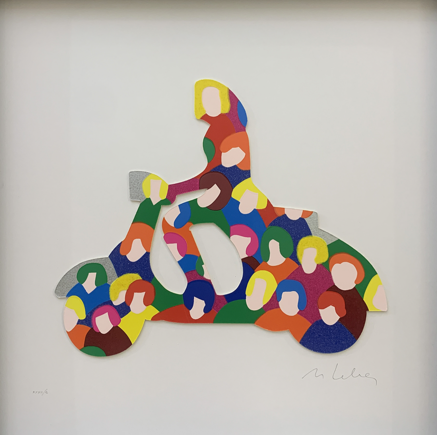 M.Lodola - Vacanza in Vespa - serigrafia 40x40cm - mis. est. cornice 42x42cm