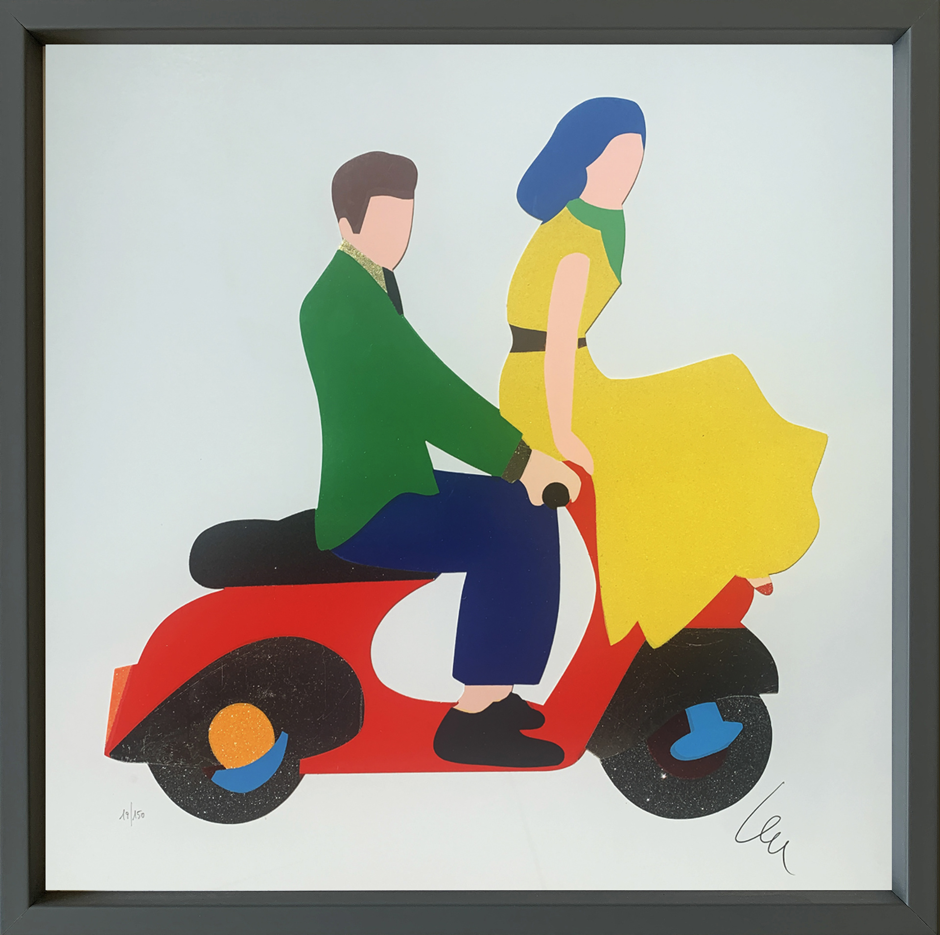 M.Lodola - Vacanza in Vespa - serigrafia 40x40cm - mis. est. cornice 42x42cm