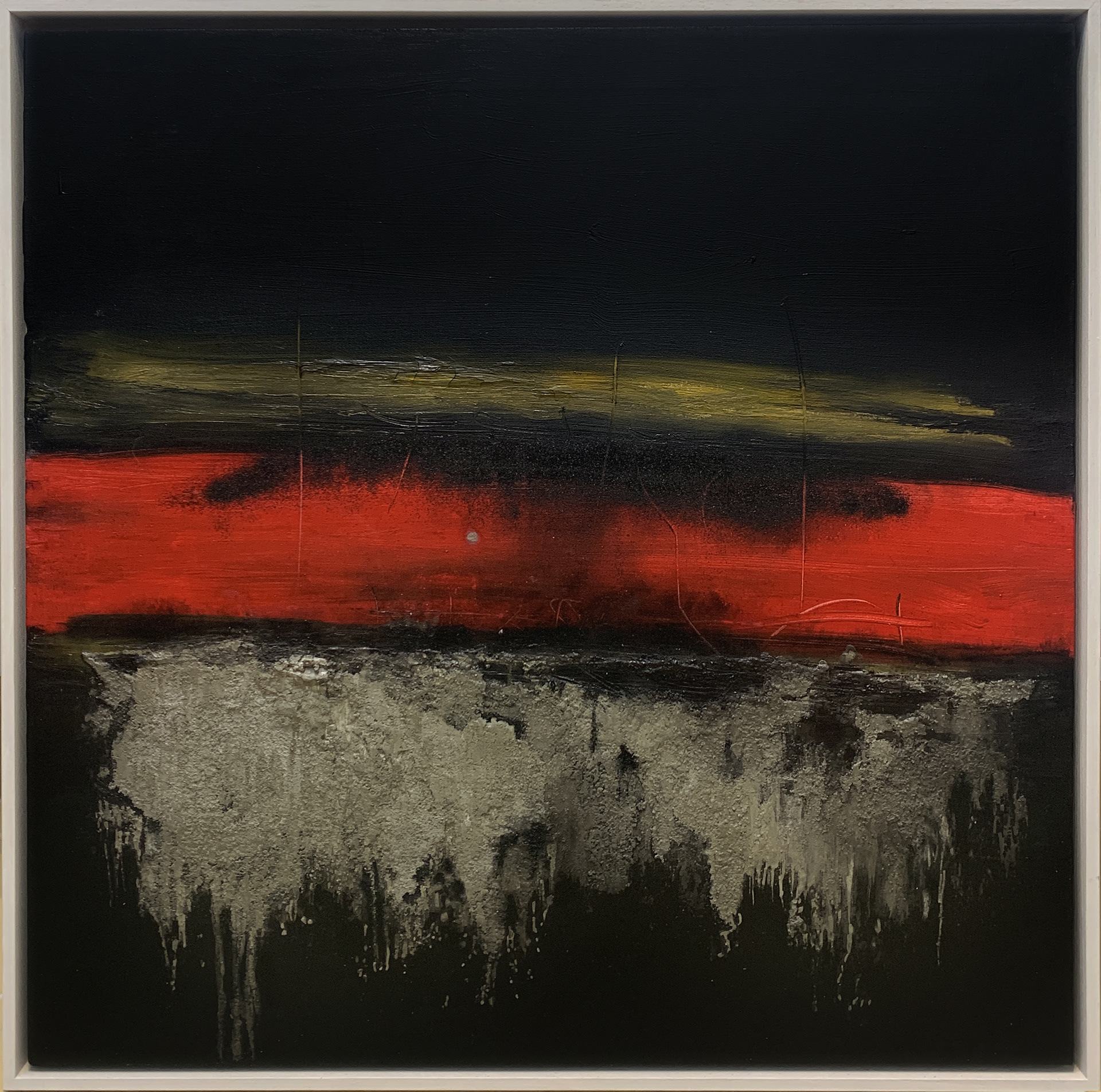 G.Rey - E guerra sia - acrilico smalti e cemento su tela - 80x80cm - mis. est. cornice: 84x84cm