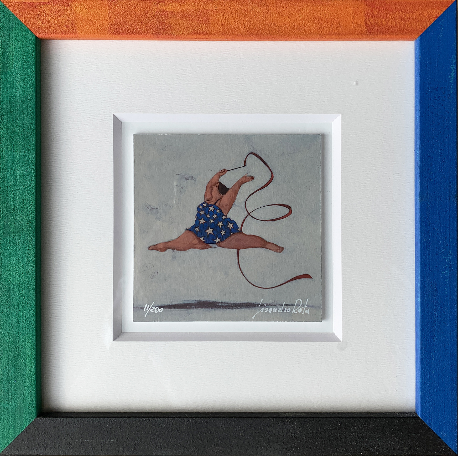 L.Rota - La maestra di ginnastica ritmica - Giclée ritoccata a mano 10x10cm - mis. est. cornice 27x27cm 