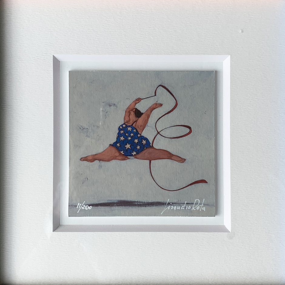 L.Rota - La maestra di ginnastica ritmica - Giclée ritoccata a mano 10x10cm - mis. est. cornice 27x27cm