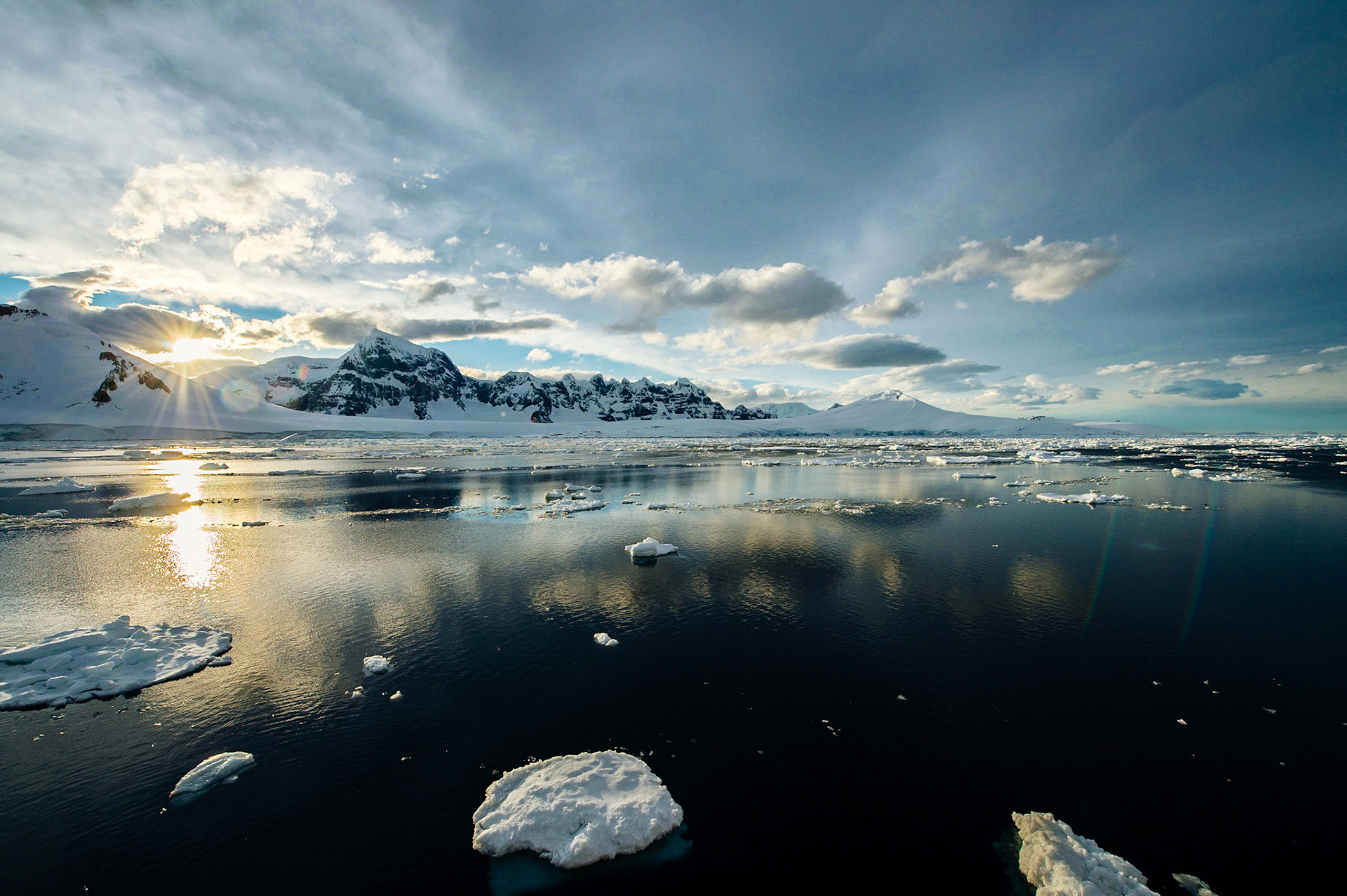 Sunrise in the Neumayer Channel, Antarctica