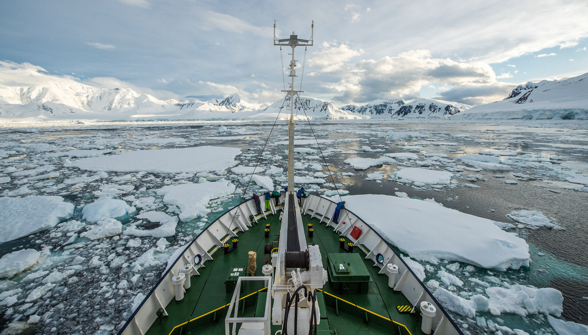 Polar Pioneer moves through pack ice, Neumayer Channel, Antarctica