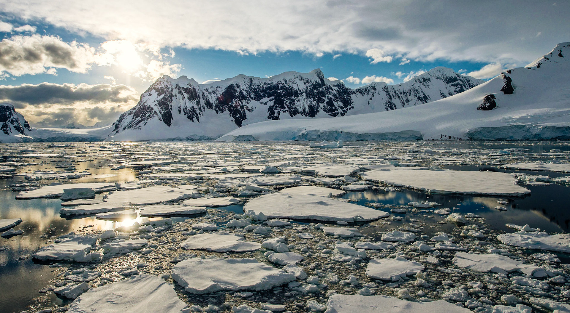 Sunrise in the Neumayer Channel, Antarctica