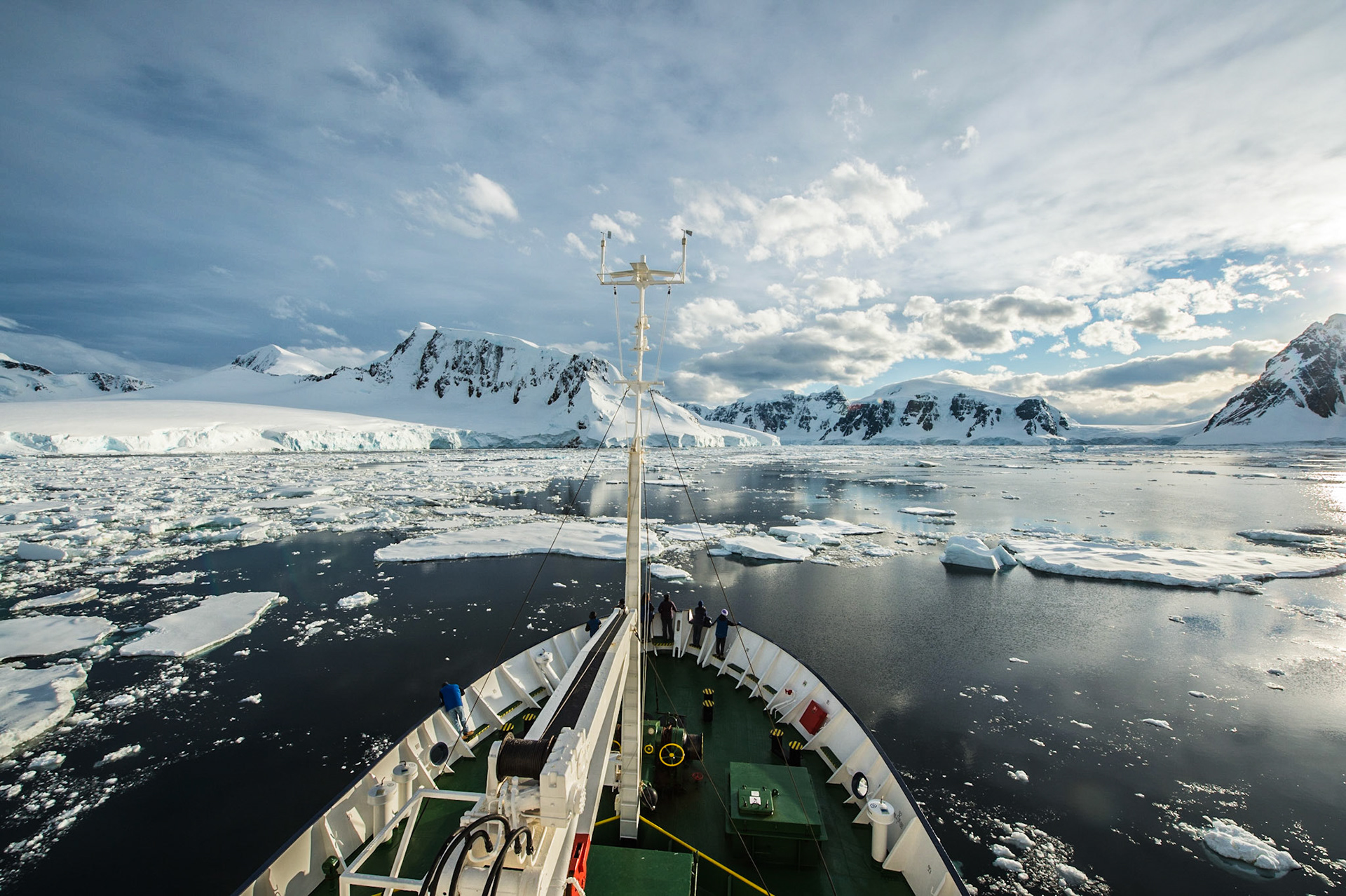 Polar Pioneer moves through pack ice, Neumayer Channel, Antarctica