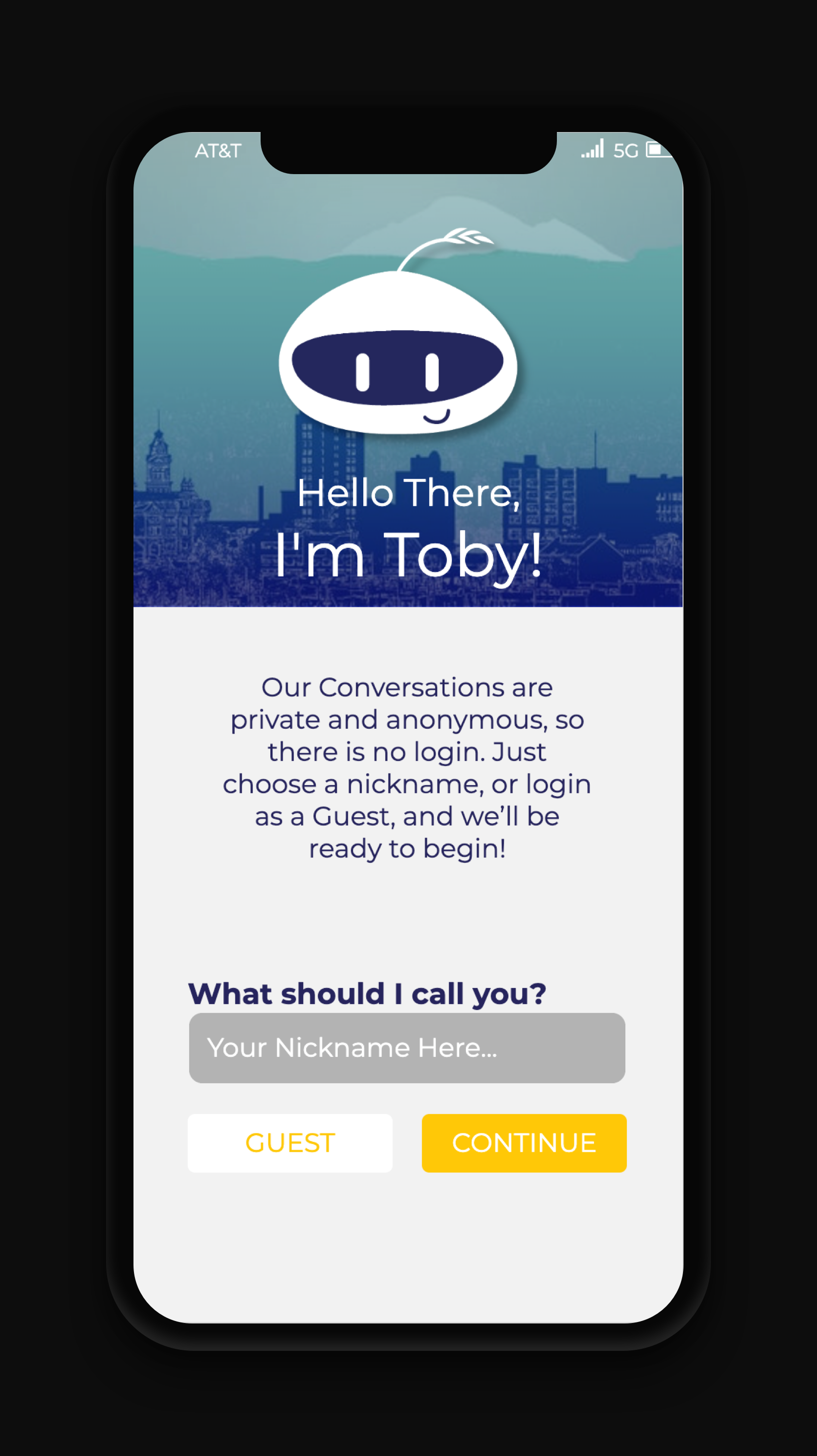 Greeting and Anonymous Name Login