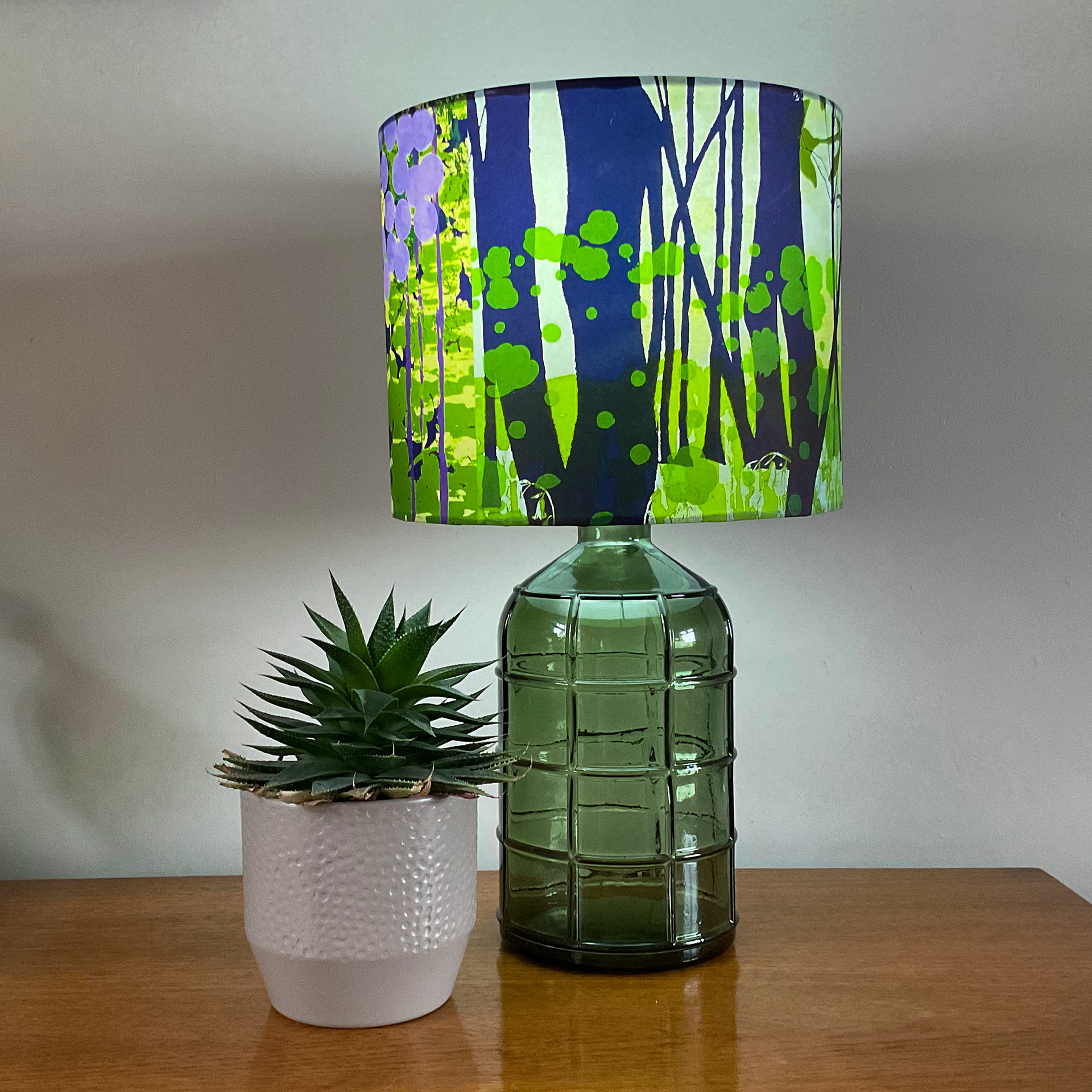 Purple Circles abstract print, 25cm width drum lampshade