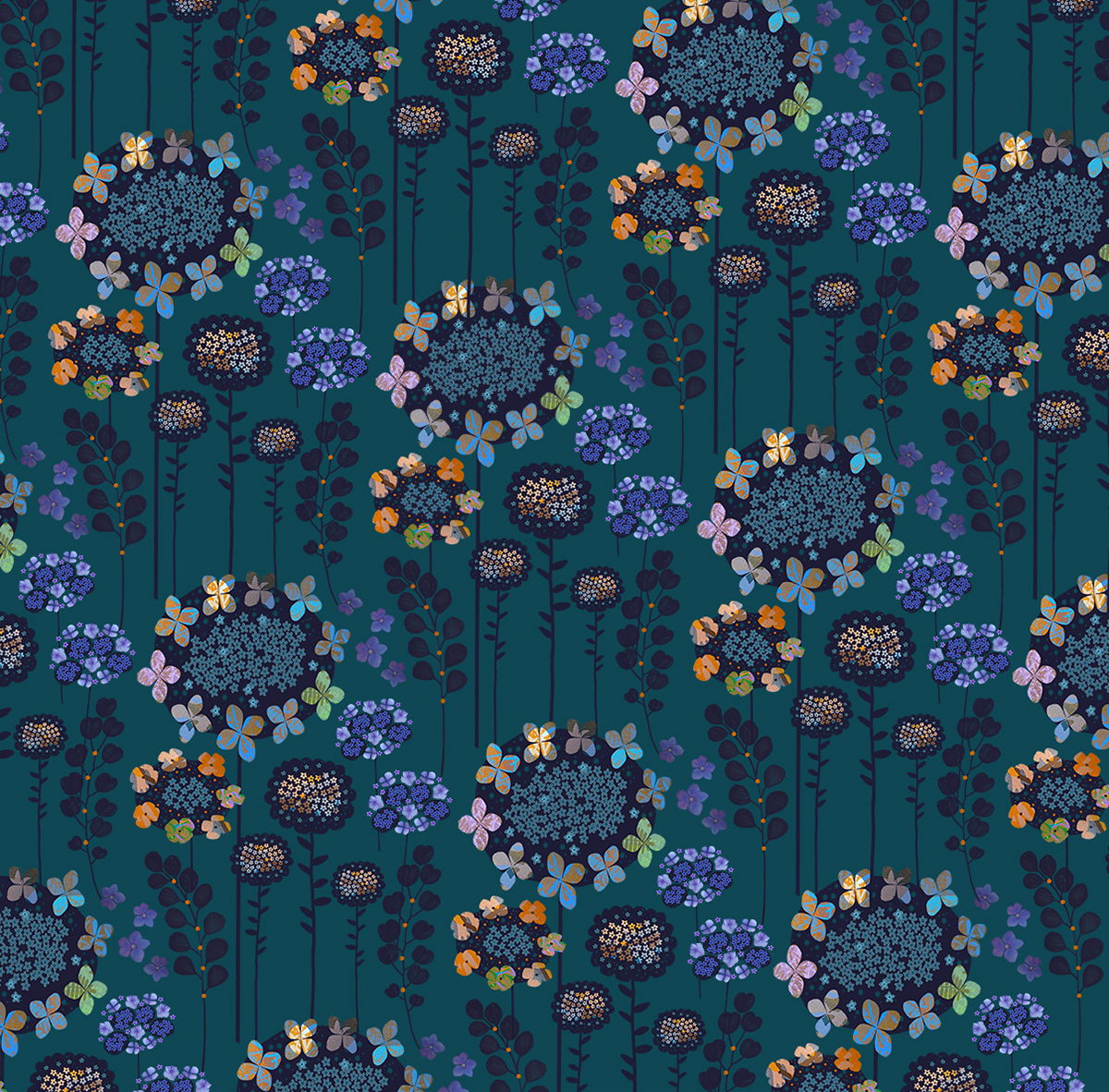 Hydrangea collage teal
