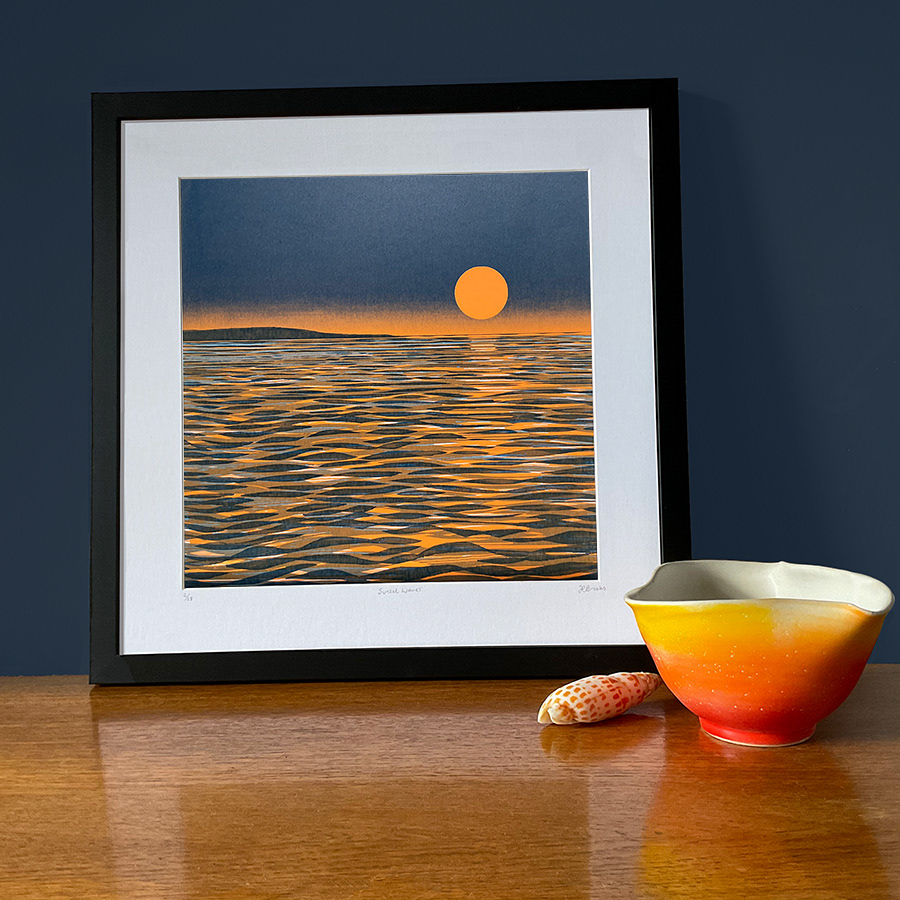 'Sunset Waves' original screen print, 30x30cm, limited edition