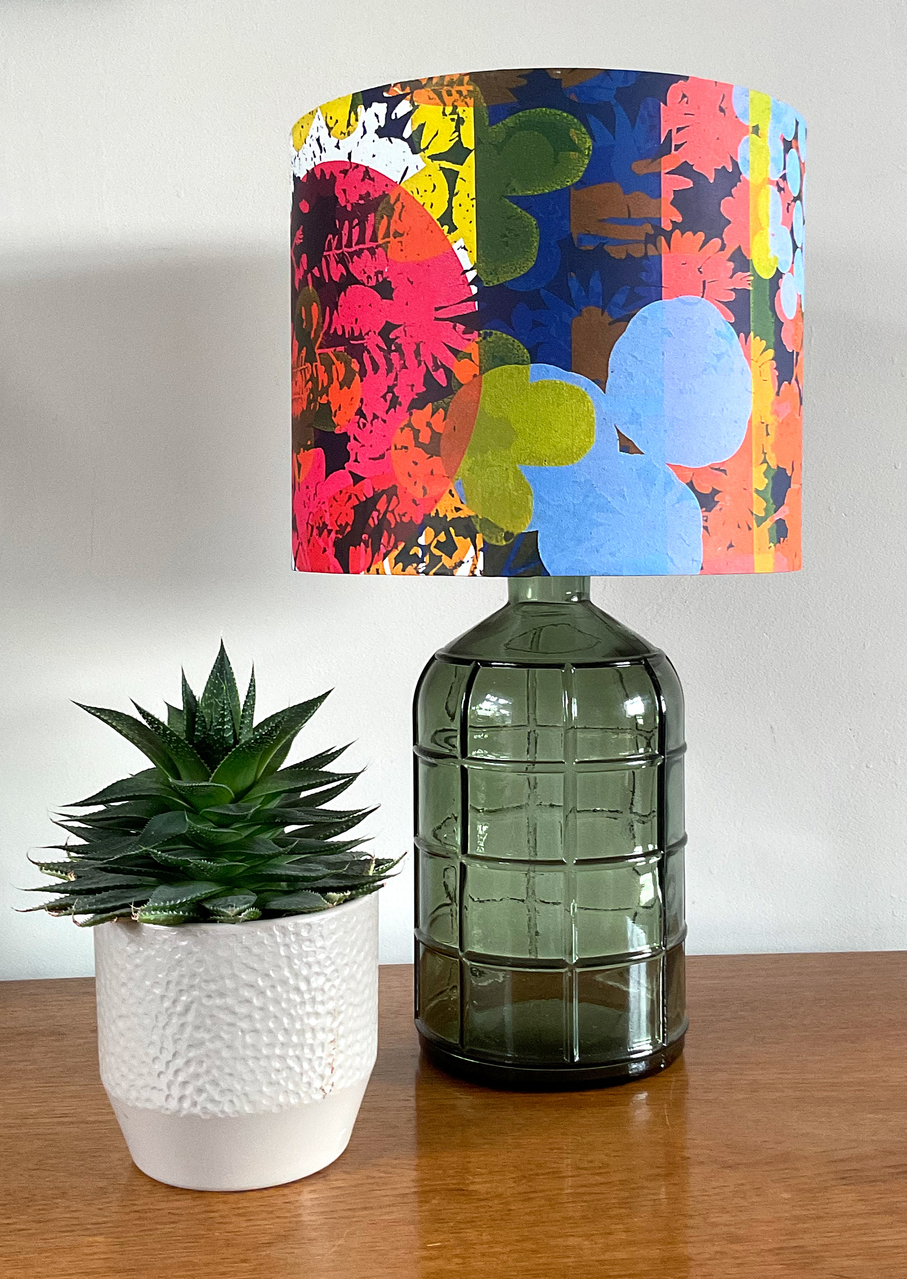 Yellow Flowers abstract print, 25cm width drum lampshade